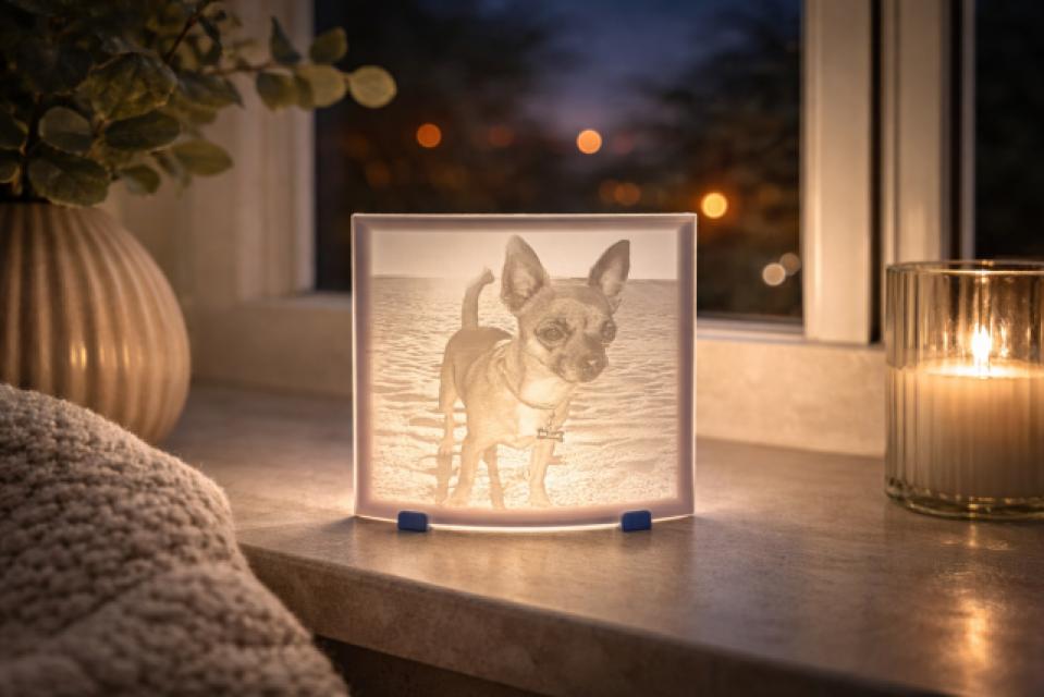 Personalised 3D Printed Lithophane Photo with stand and light