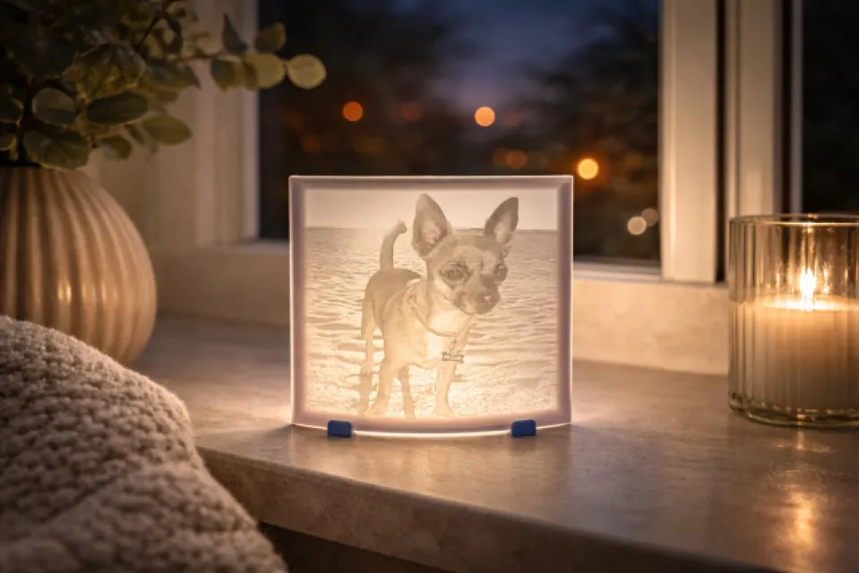 Personalised 3D Printed Lithophane Photo with stand and light