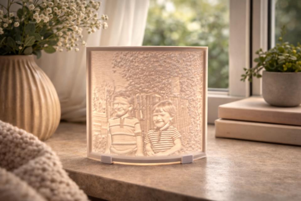 Personalised 3D Printed Lithophane Photo with stand and light