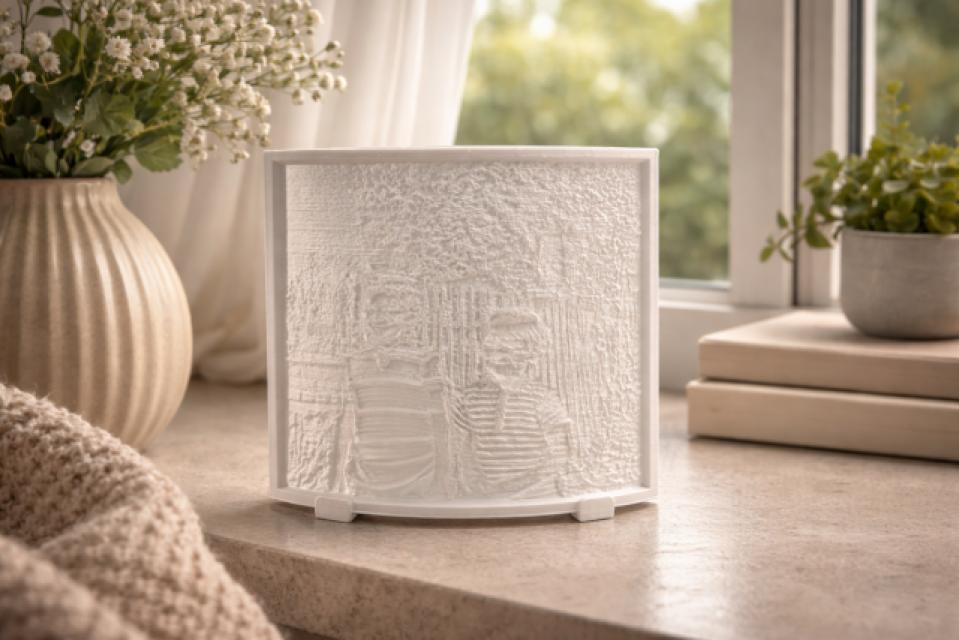 Personalised 3D Printed Lithophane Photo with stand and light