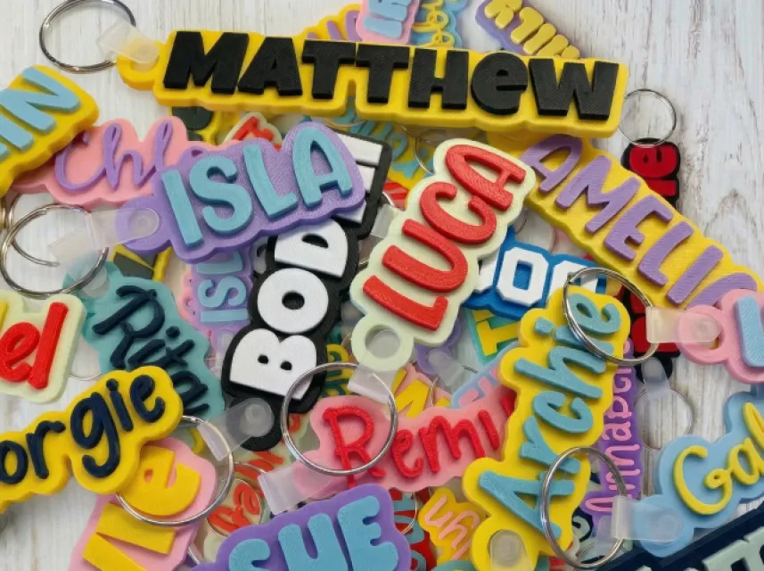 Personalised 3D Printed Dual Colour Name Keyring | Kids School Bag Tag | Teacher Gift