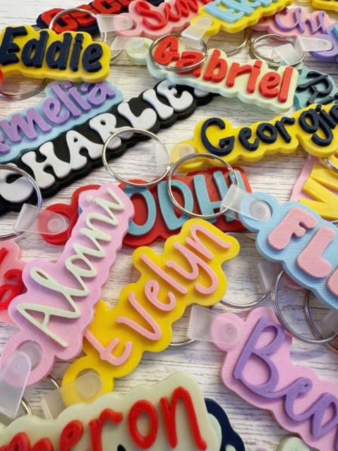 Personalised 3D Printed Dual Colour Name Keyring | Kids School Bag Tag | Teacher Gift