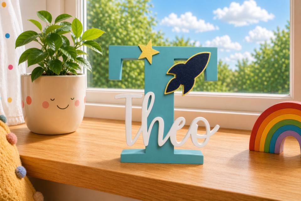 Personalised Freestanding Name Letter Sign | 3D Printed Kids Room Decor, Nursery Gift