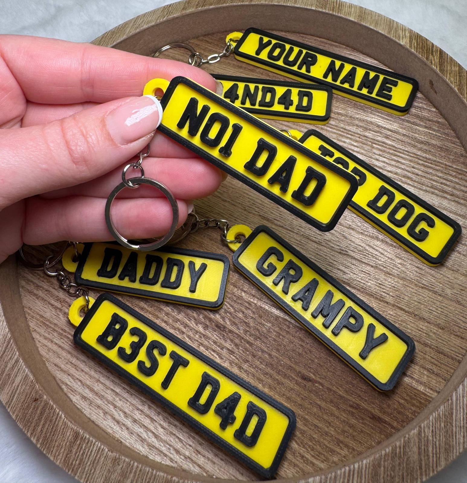 Father’s Day Personalised Number Plate Keyring | Custom Dad Keychain | 3D Printed Car Gift for Him