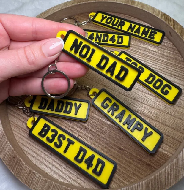 Father’s Day Personalised Number Plate Keyring | Custom Dad Keychain | 3D Printed Car Gift for Him