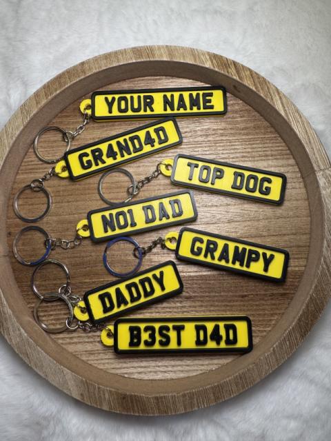 Father’s Day Personalised Number Plate Keyring | Custom Dad Keychain | 3D Printed Car Gift for Him