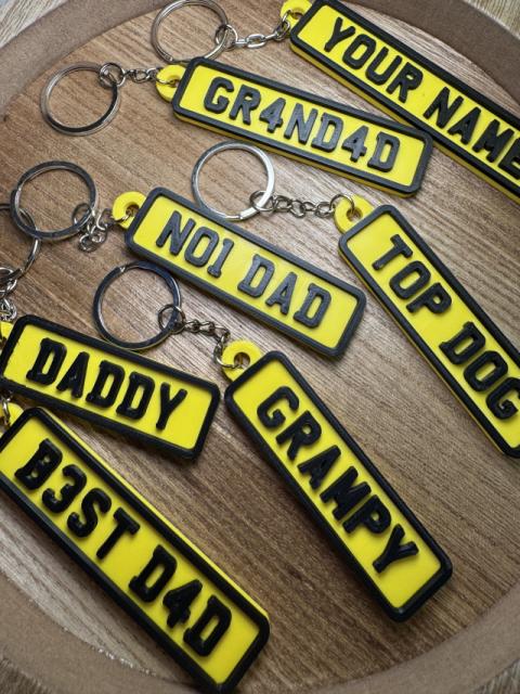 Father’s Day Personalised Number Plate Keyring | Custom Dad Keychain | 3D Printed Car Gift for Him