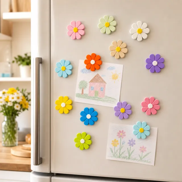 Spring Daisy Magnet Collection | Set of 6 Floral Fridge Magnets | 3D printed Magnets | Cute Retro Flower Decor