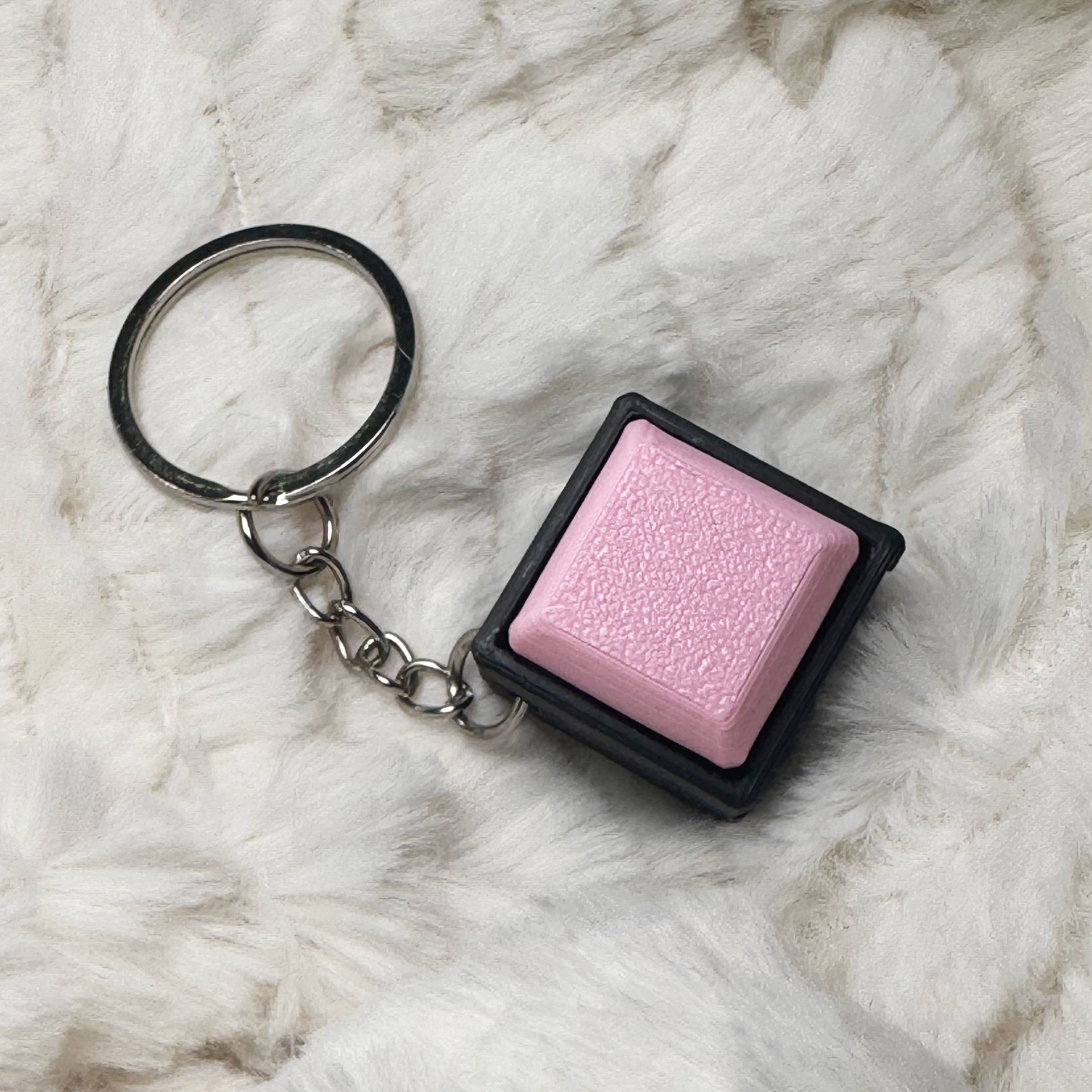 1x1 3D Printed Fidget Clicker Keyring Black Base – Mechanical Keyboard Style Stress Toy ASMR - Baby Pink