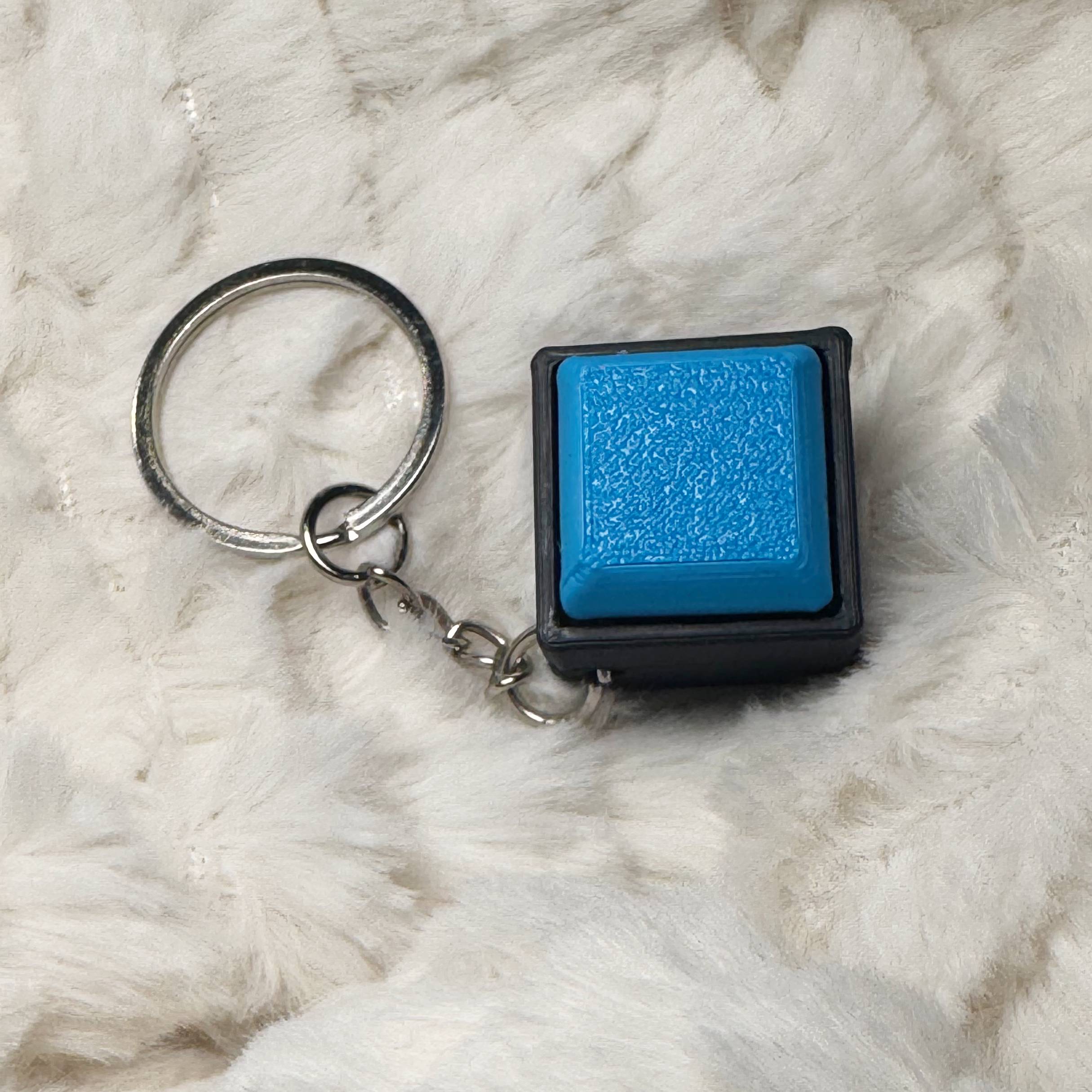 1x1 3D Printed Fidget Clicker Keyring Black Base – Mechanical Keyboard Style Stress Toy ASMR - Bright Blue