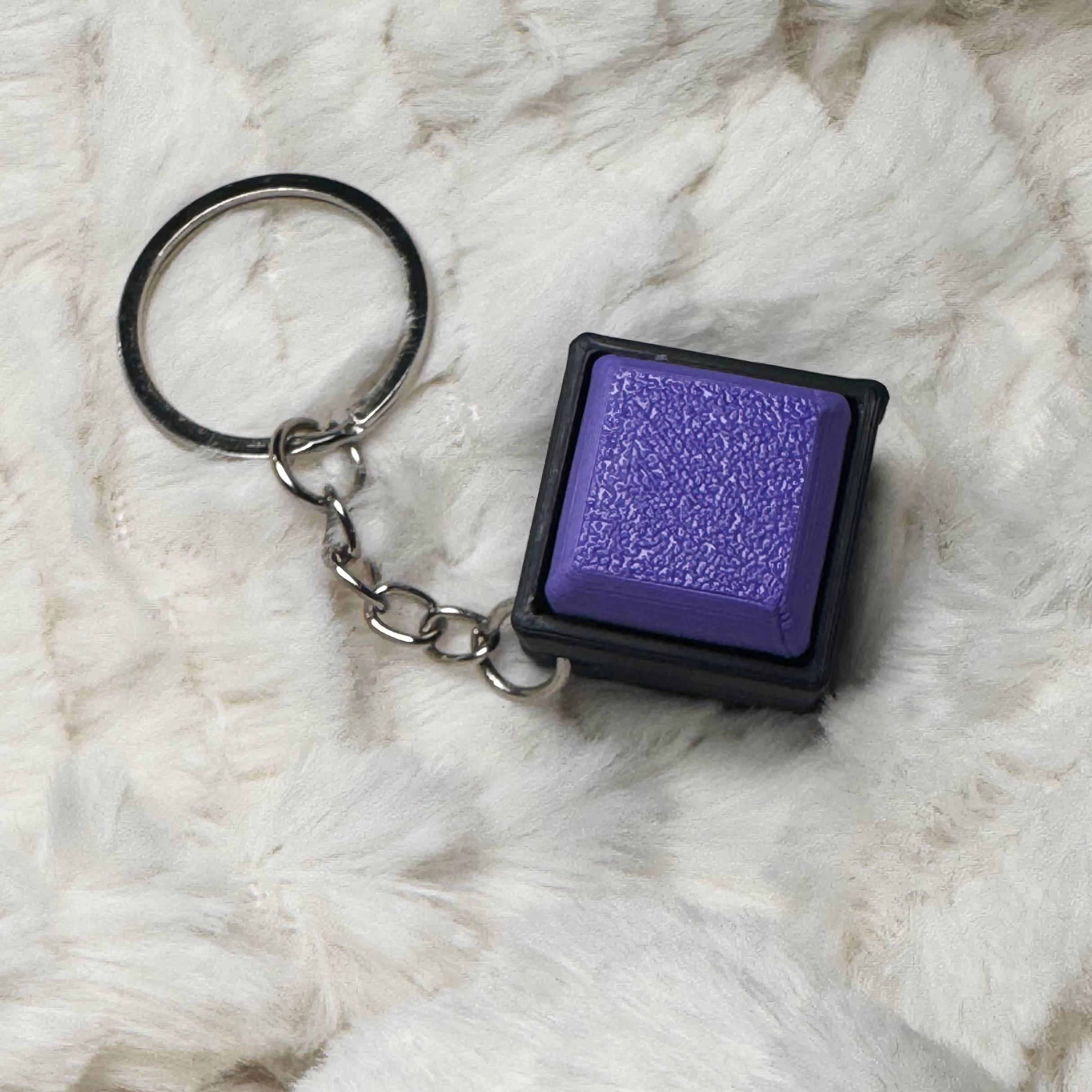 1x1 3D Printed Fidget Clicker Keyring Black Base – Mechanical Keyboard Style Stress Toy ASMR - Bright Purple