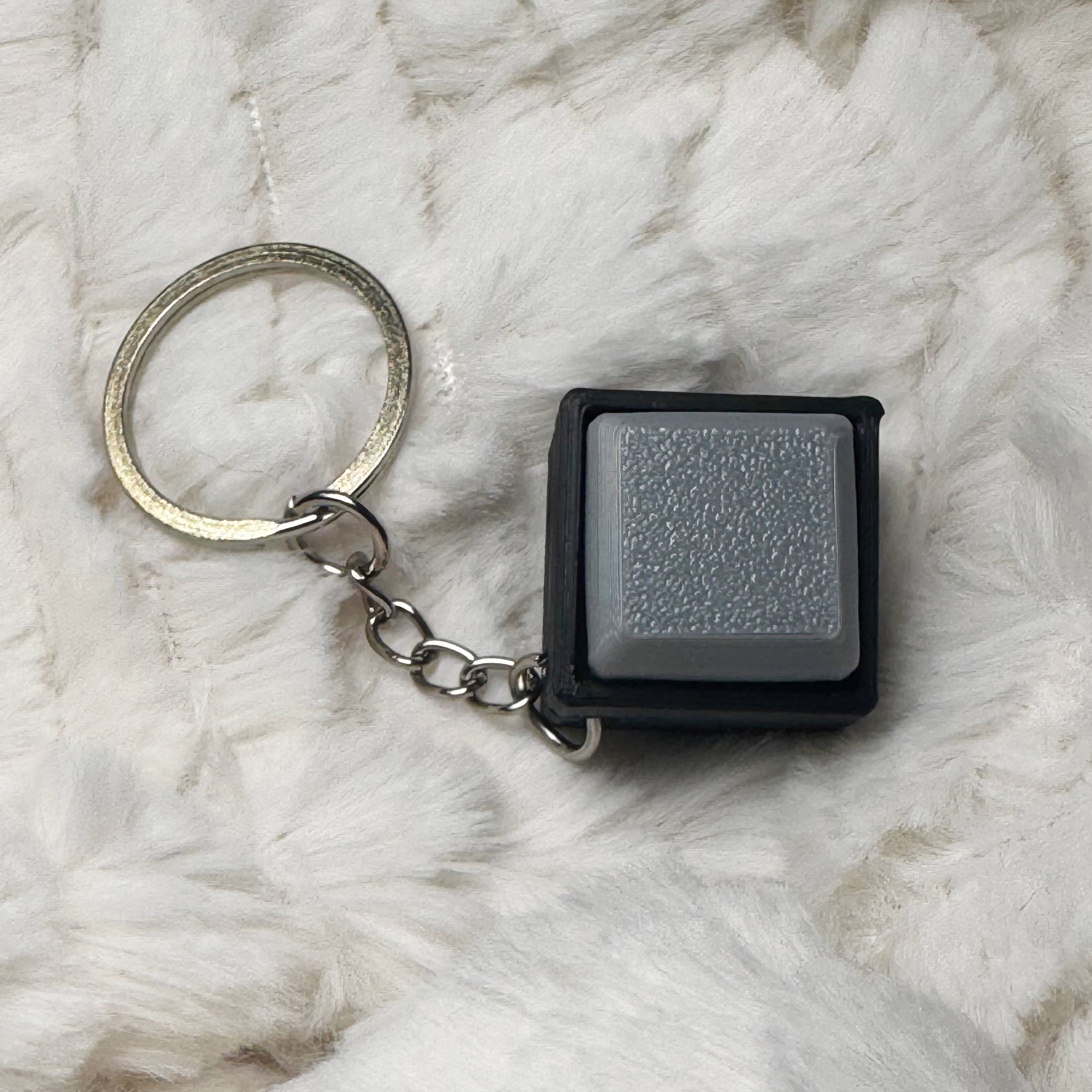 1x1 3D Printed Fidget Clicker Keyring Black Base – Mechanical Keyboard Style Stress Toy ASMR - Grey