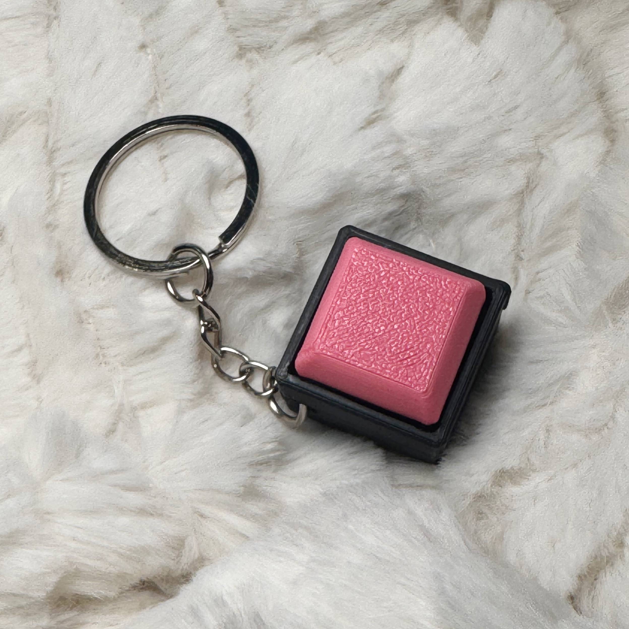1x1 3D Printed Fidget Clicker Keyring Black Base – Mechanical Keyboard Style Stress Toy ASMR - Hot Pink