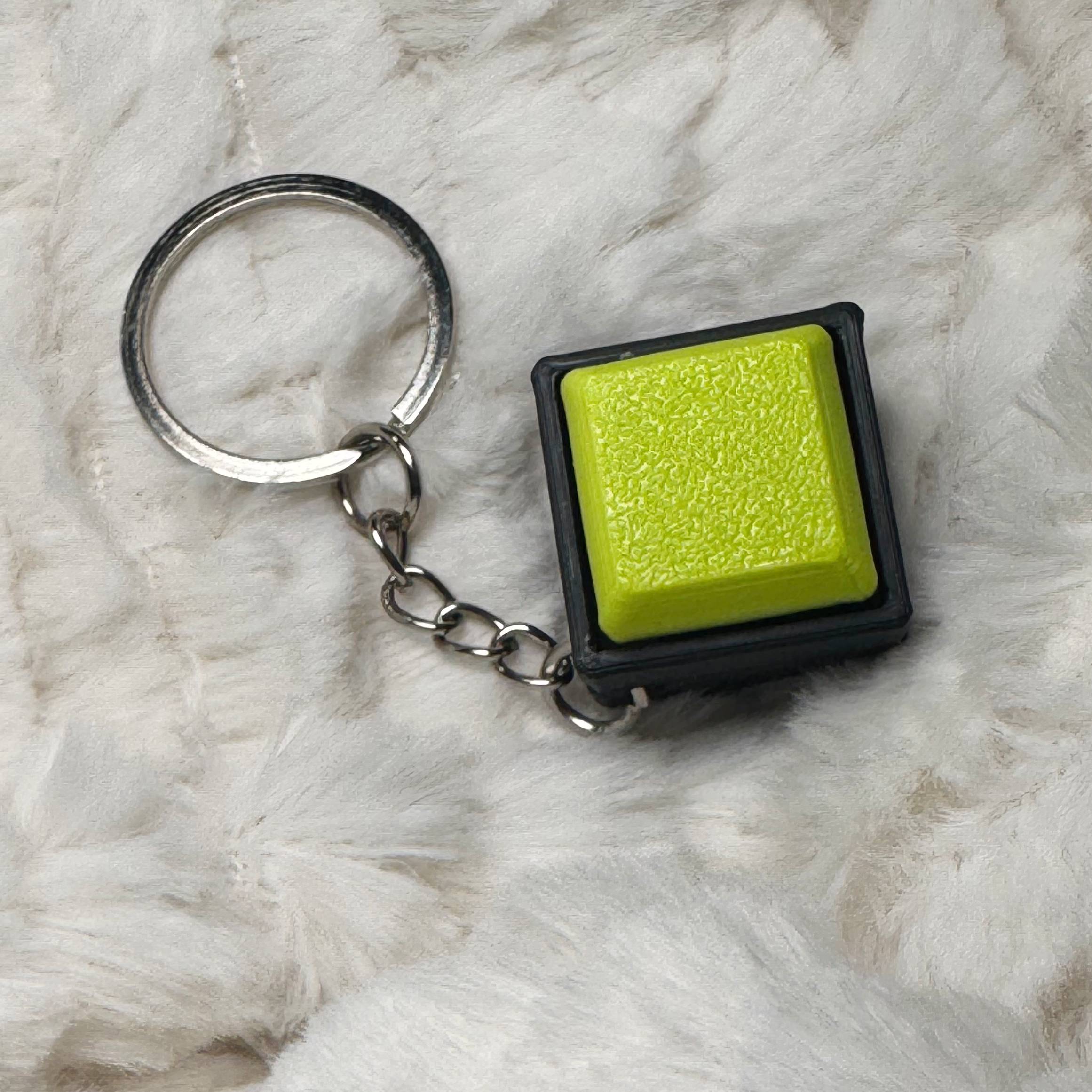 1x1 3D Printed Fidget Clicker Keyring Black Base – Mechanical Keyboard Style Stress Toy ASMR - Lime Green