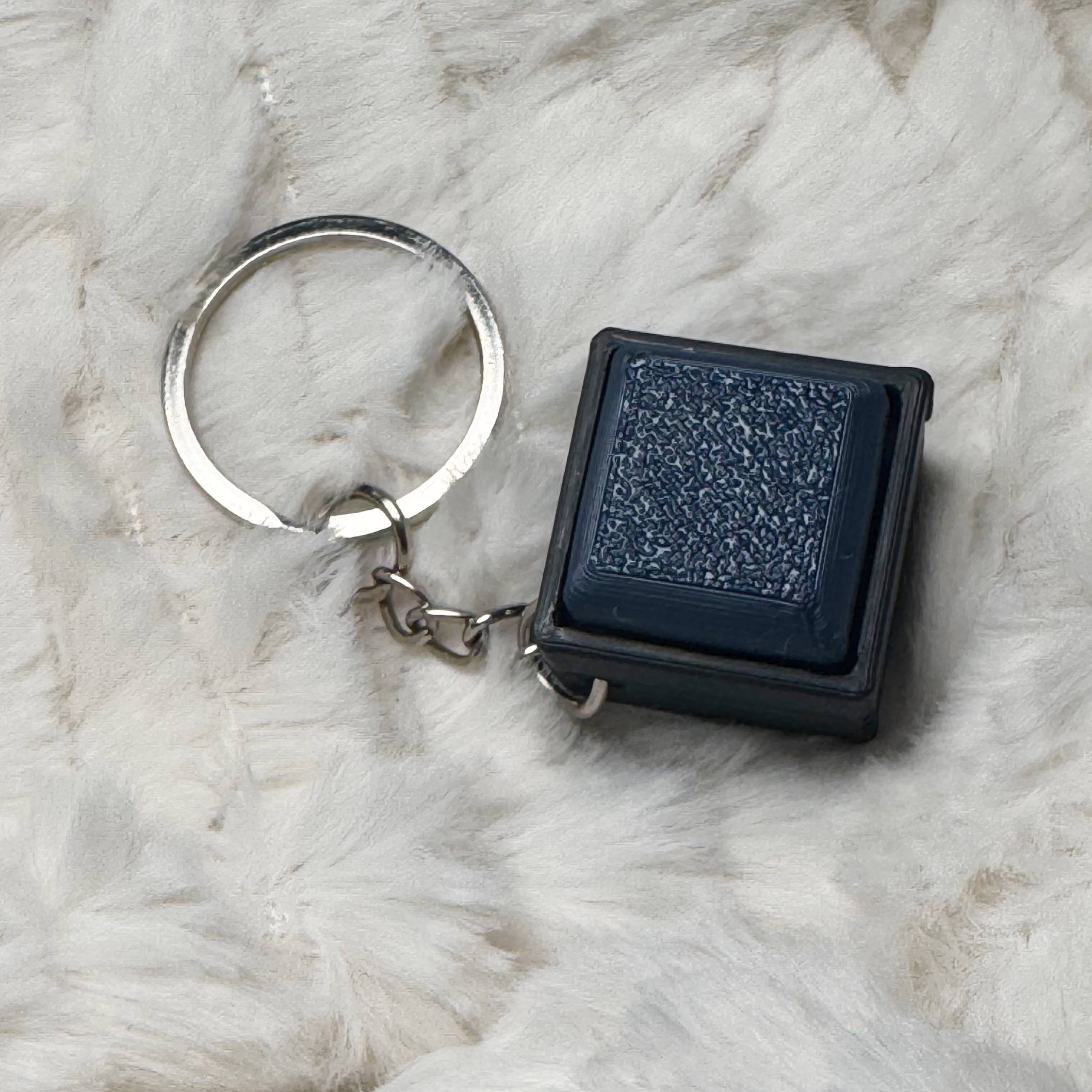 1x1 3D Printed Fidget Clicker Keyring Black Base – Mechanical Keyboard Style Stress Toy ASMR - Navy Blue