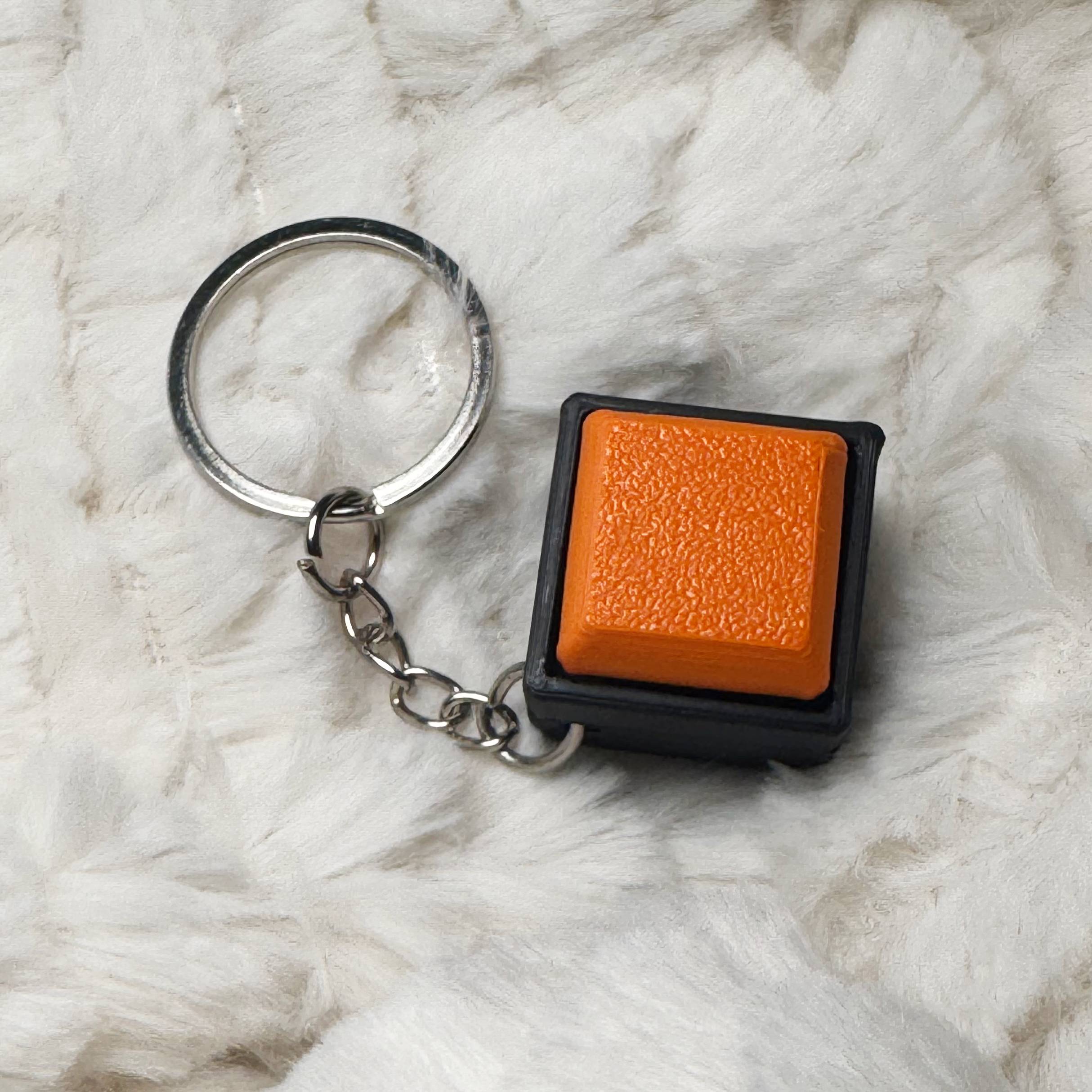 1x1 3D Printed Fidget Clicker Keyring Black Base – Mechanical Keyboard Style Stress Toy ASMR - Orange