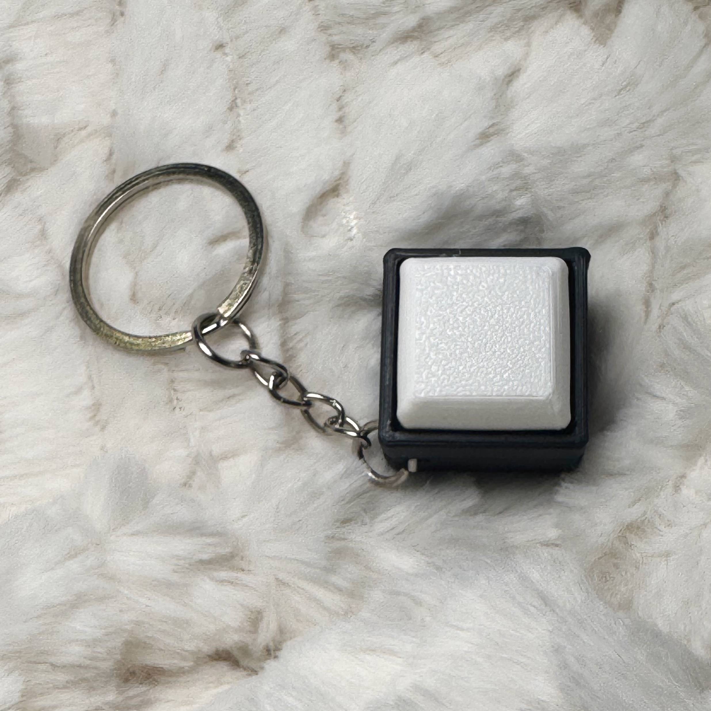 1x1 3D Printed Fidget Clicker Keyring Black Base – Mechanical Keyboard Style Stress Toy ASMR - White