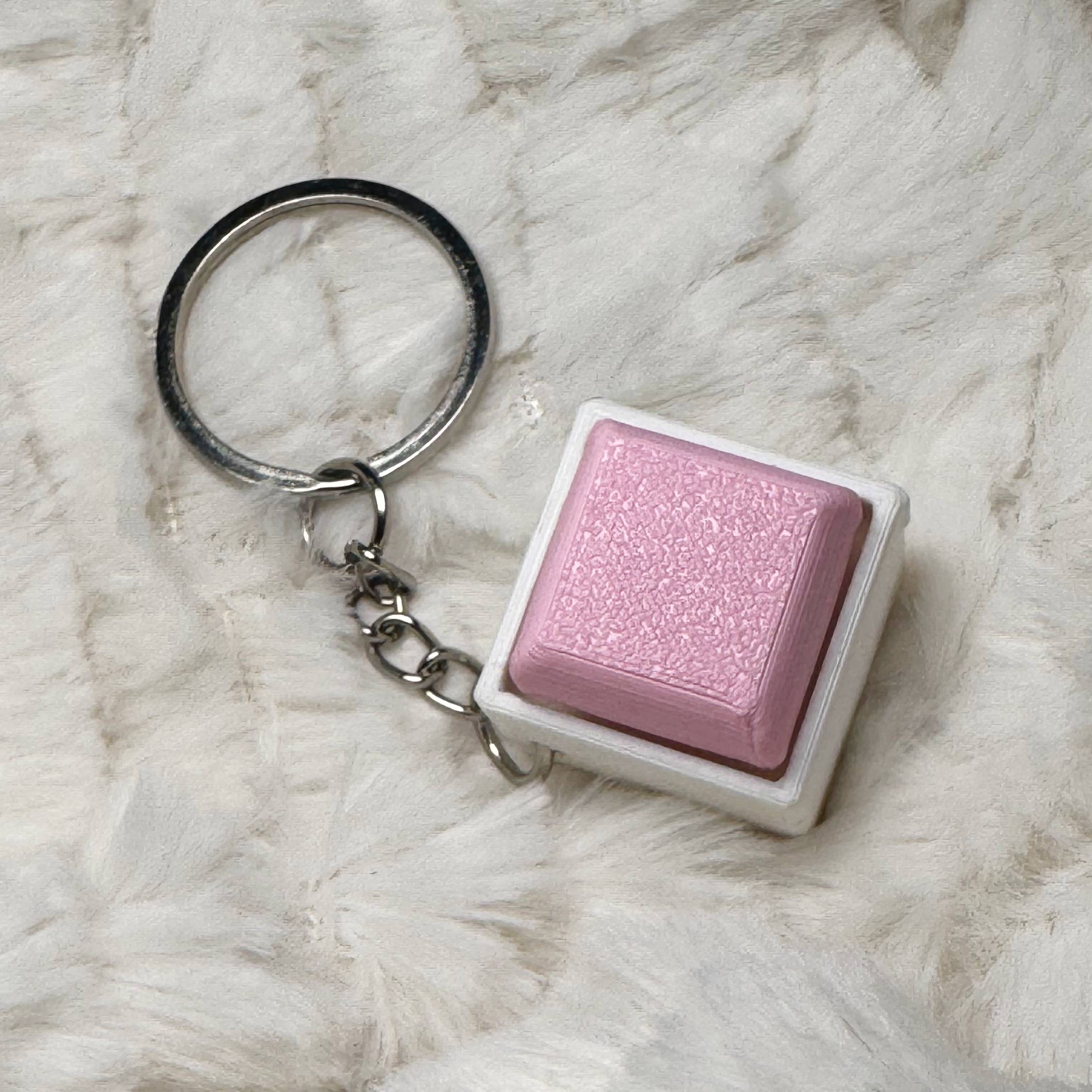 1x1 3D Printed Fidget Clicker Keyring White Base – Mechanical Keyboard Style Stress Toy ASMR - Baby Pink