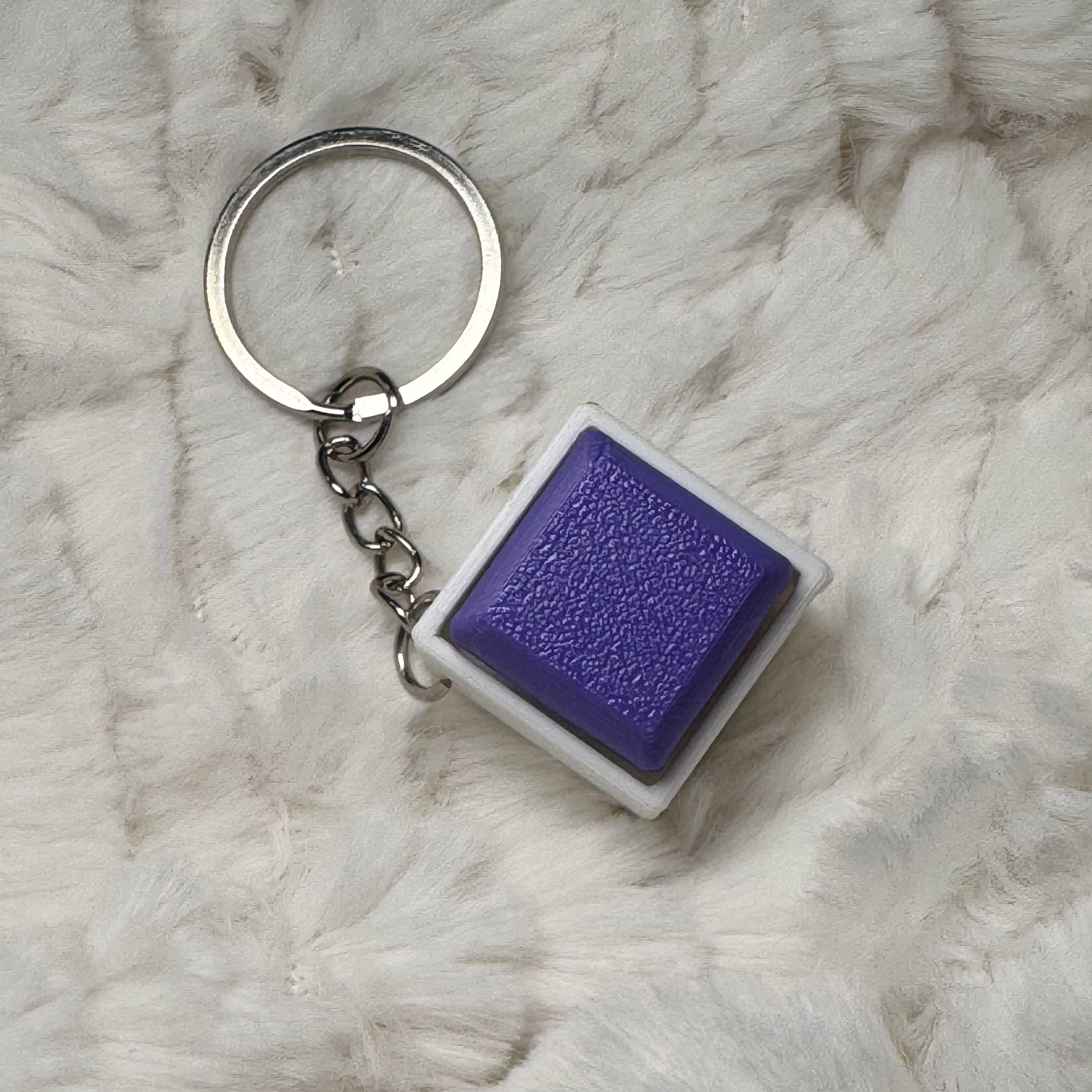 1x1 3D Printed Fidget Clicker Keyring White Base – Mechanical Keyboard Style Stress Toy ASMR - Bright Purple