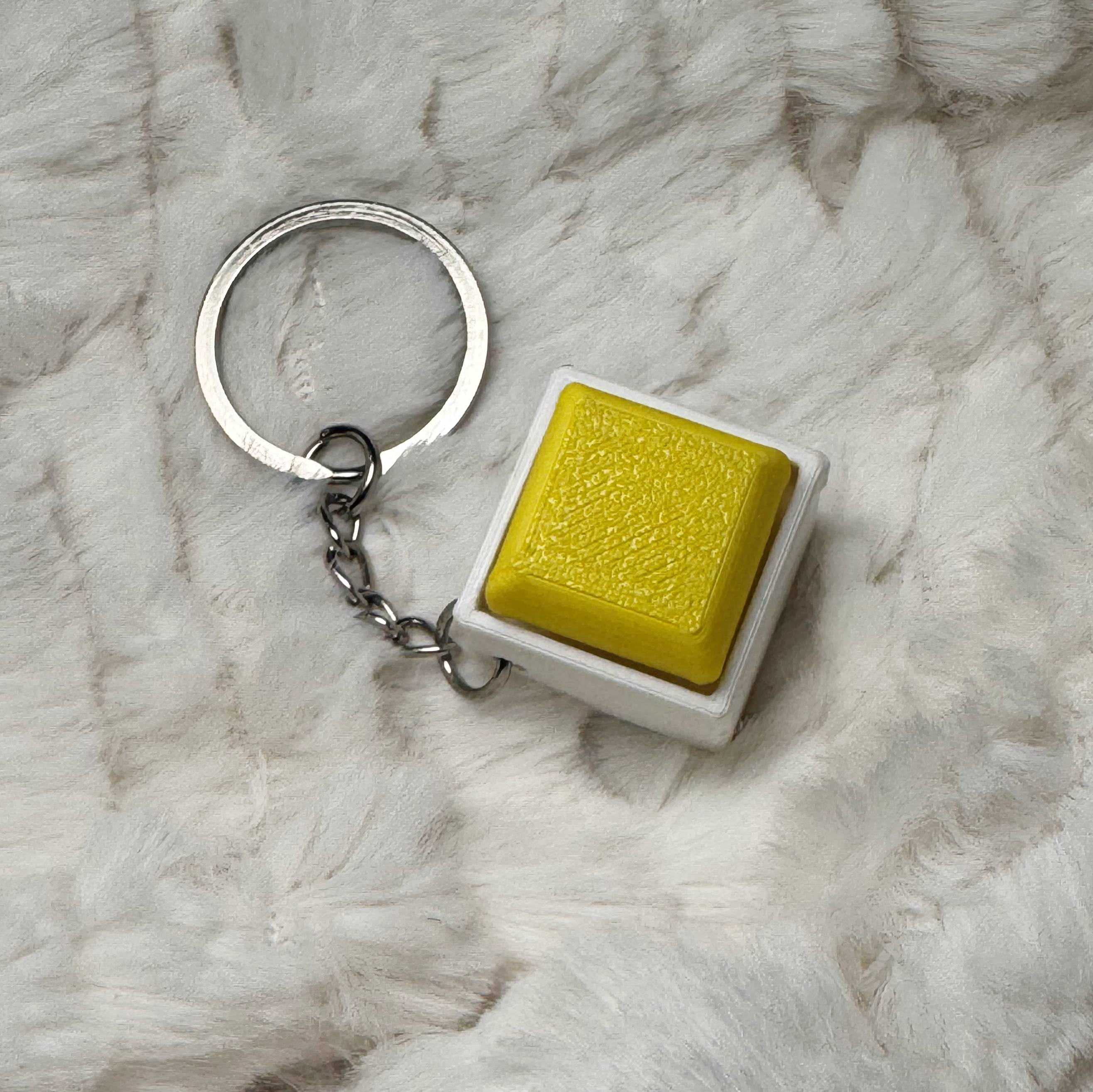 1x1 3D Printed Fidget Clicker Keyring White Base – Mechanical Keyboard Style Stress Toy ASMR - Bright Yellow