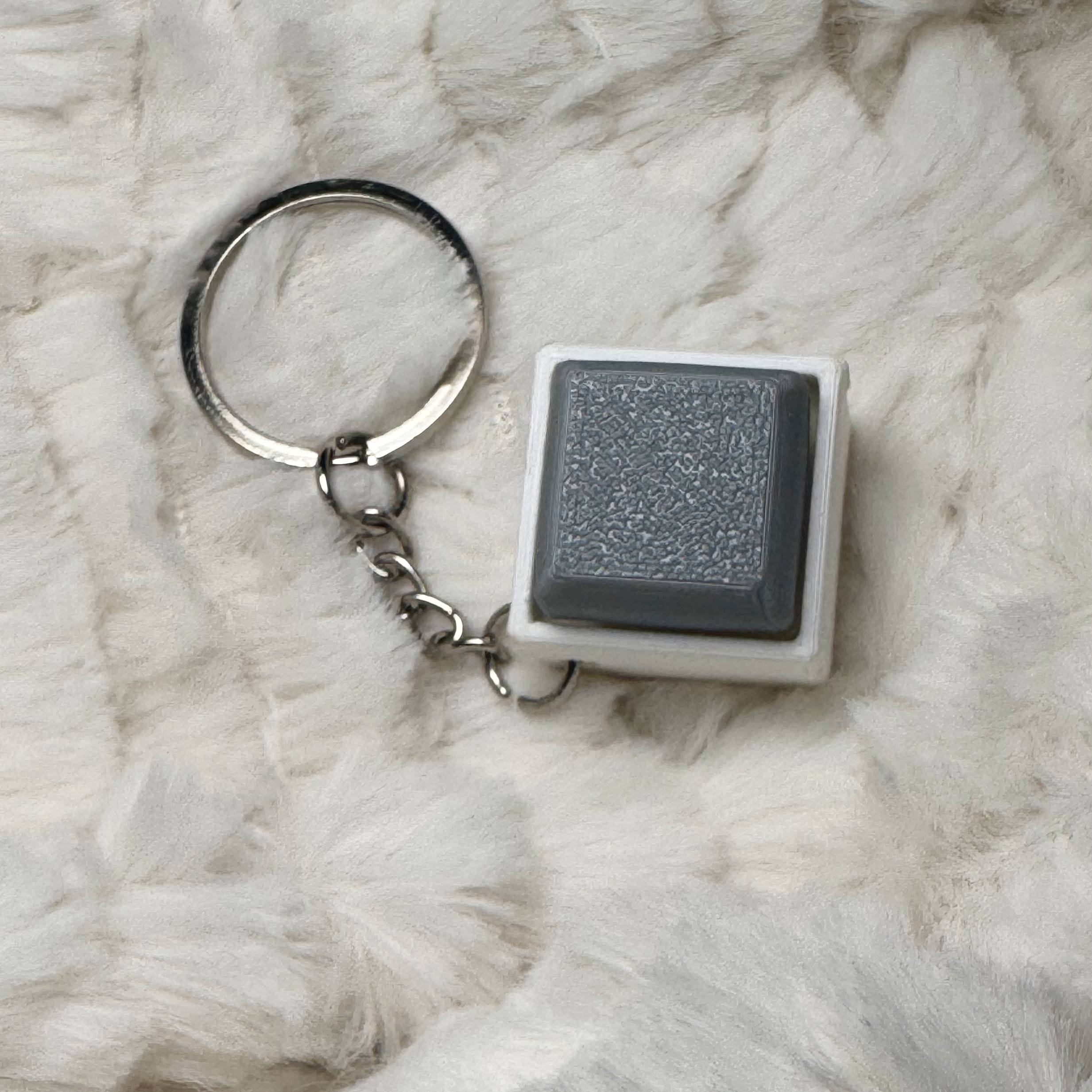 1x1 3D Printed Fidget Clicker Keyring White Base – Mechanical Keyboard Style Stress Toy ASMR - Grey