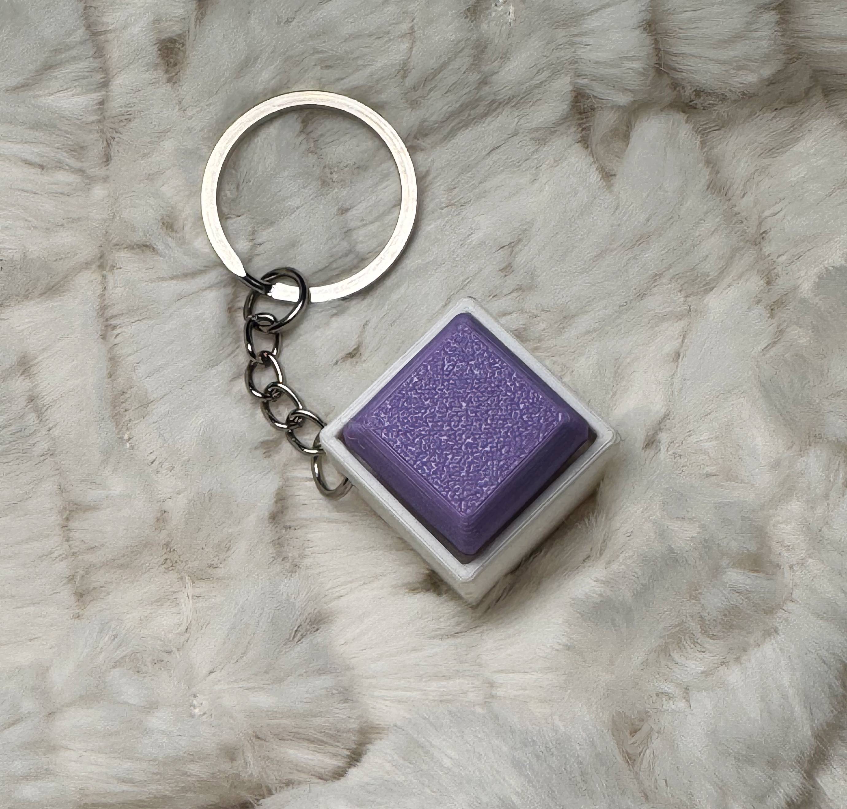 1x1 3D Printed Fidget Clicker Keyring White Base – Mechanical Keyboard Style Stress Toy ASMR - Lavender Purple