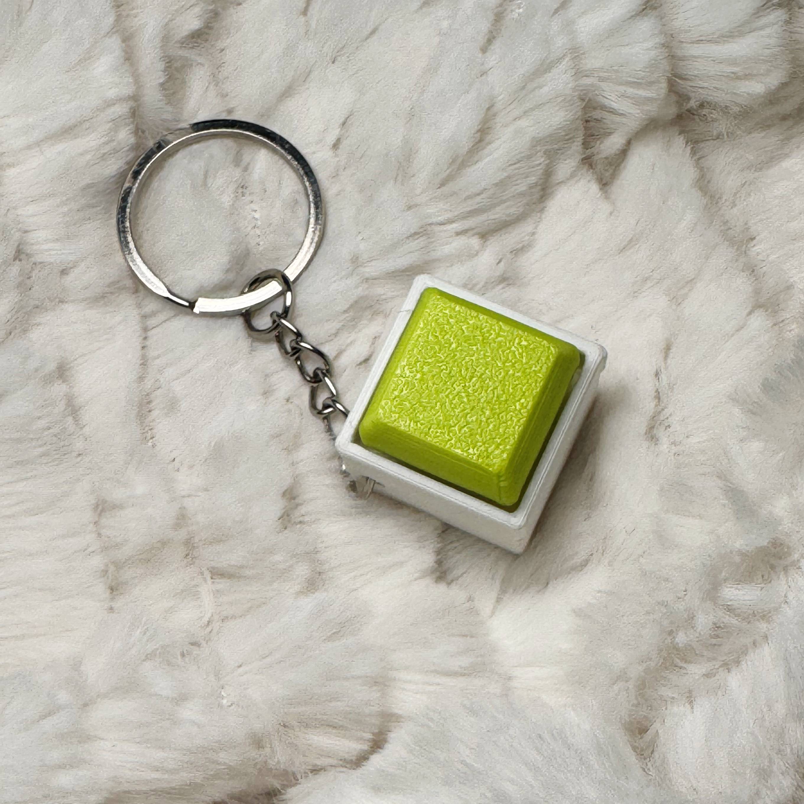 1x1 3D Printed Fidget Clicker Keyring White Base – Mechanical Keyboard Style Stress Toy ASMR - Lime Green