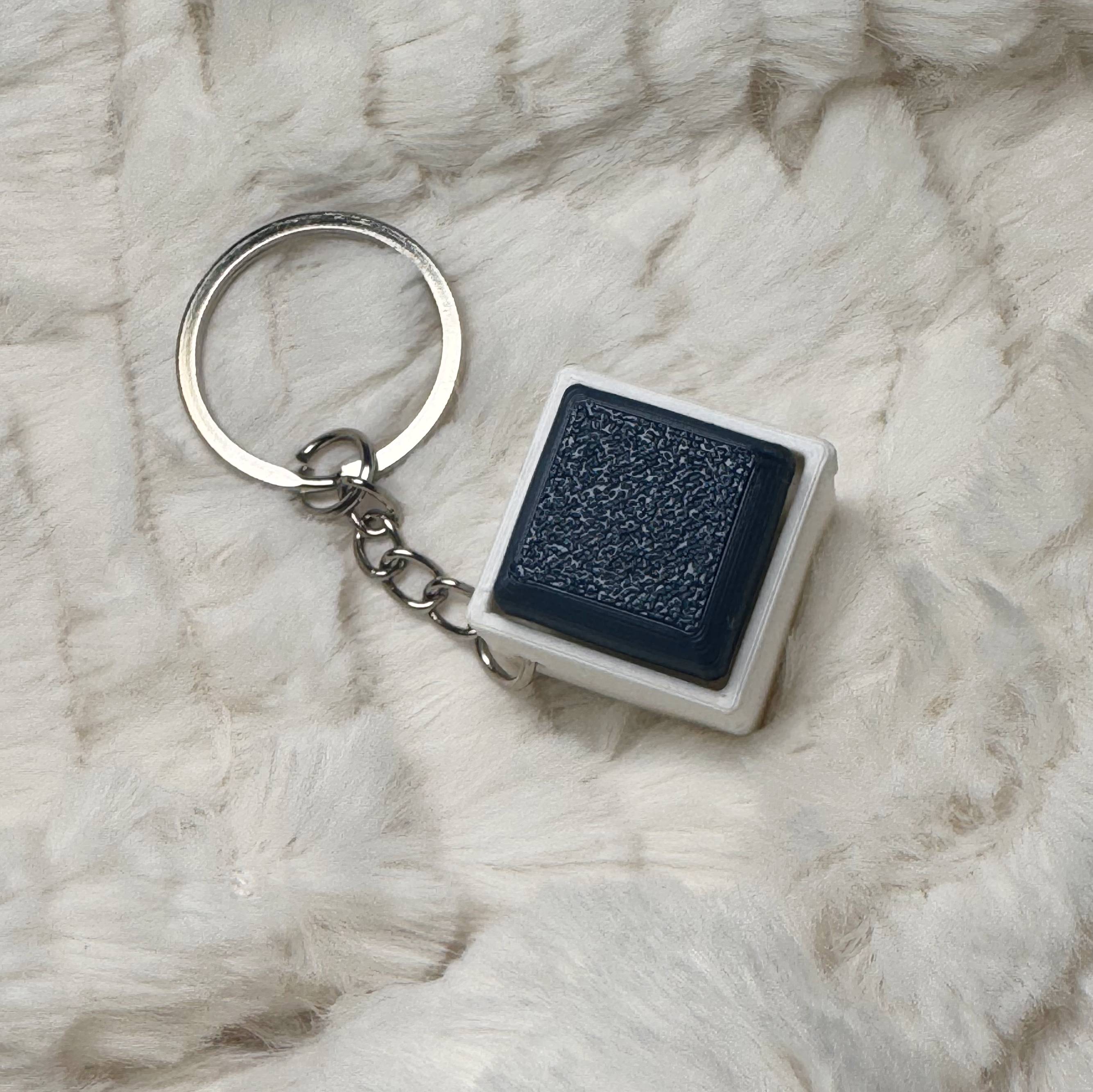 1x1 3D Printed Fidget Clicker Keyring White Base – Mechanical Keyboard Style Stress Toy ASMR - Navy Blue