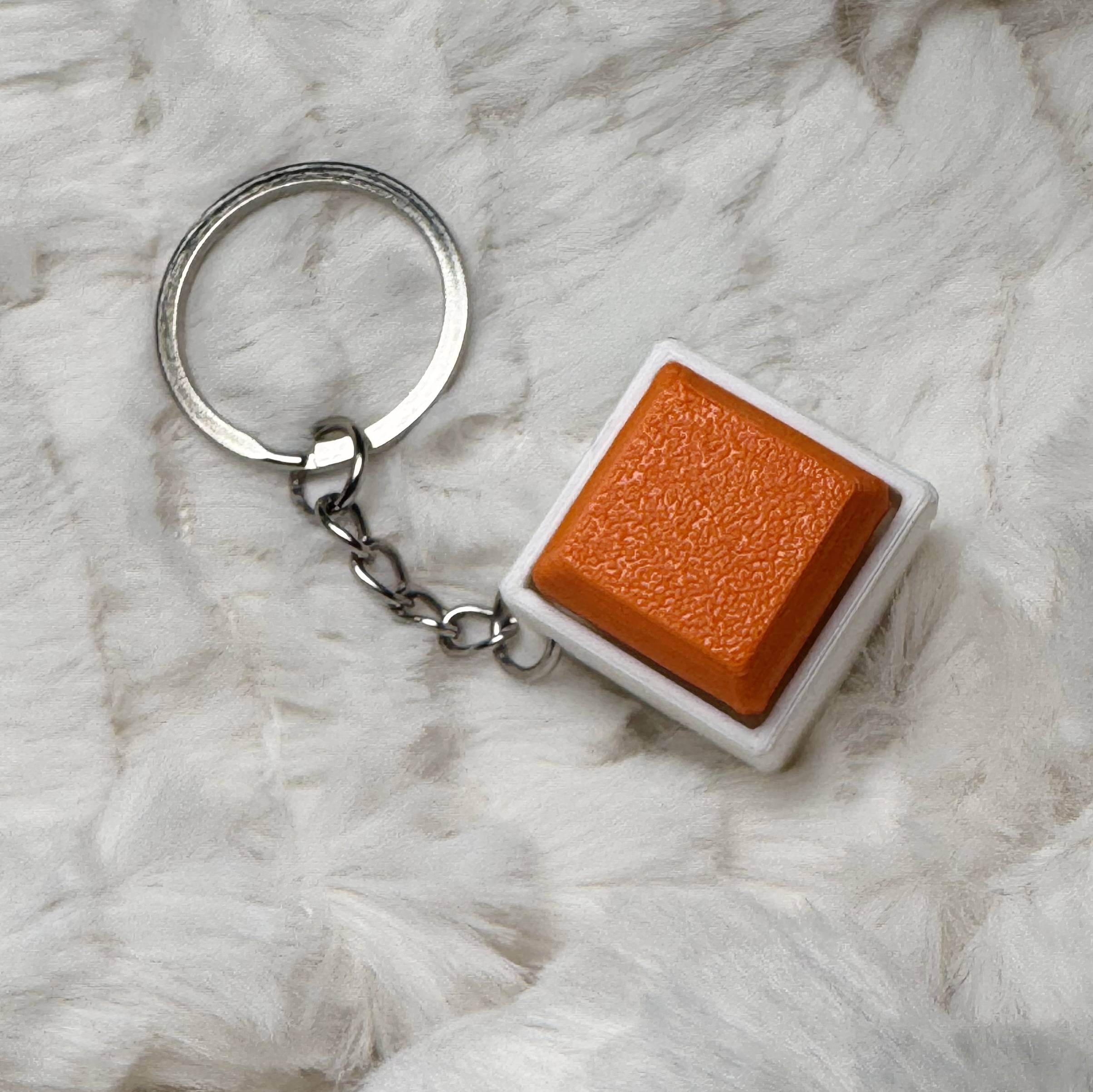 1x1 3D Printed Fidget Clicker Keyring White Base – Mechanical Keyboard Style Stress Toy ASMR - Orange