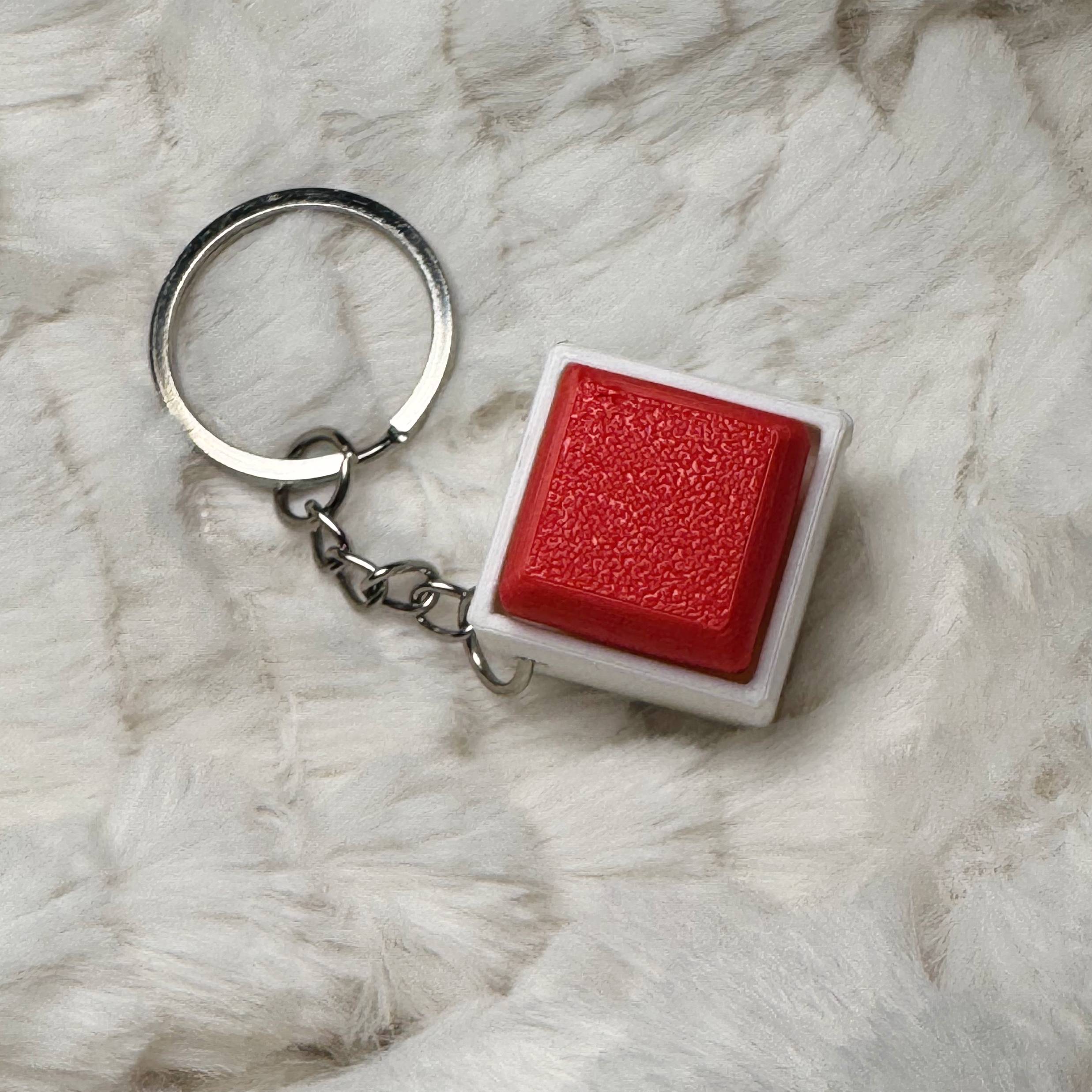 1x1 3D Printed Fidget Clicker Keyring White Base – Mechanical Keyboard Style Stress Toy ASMR - Red