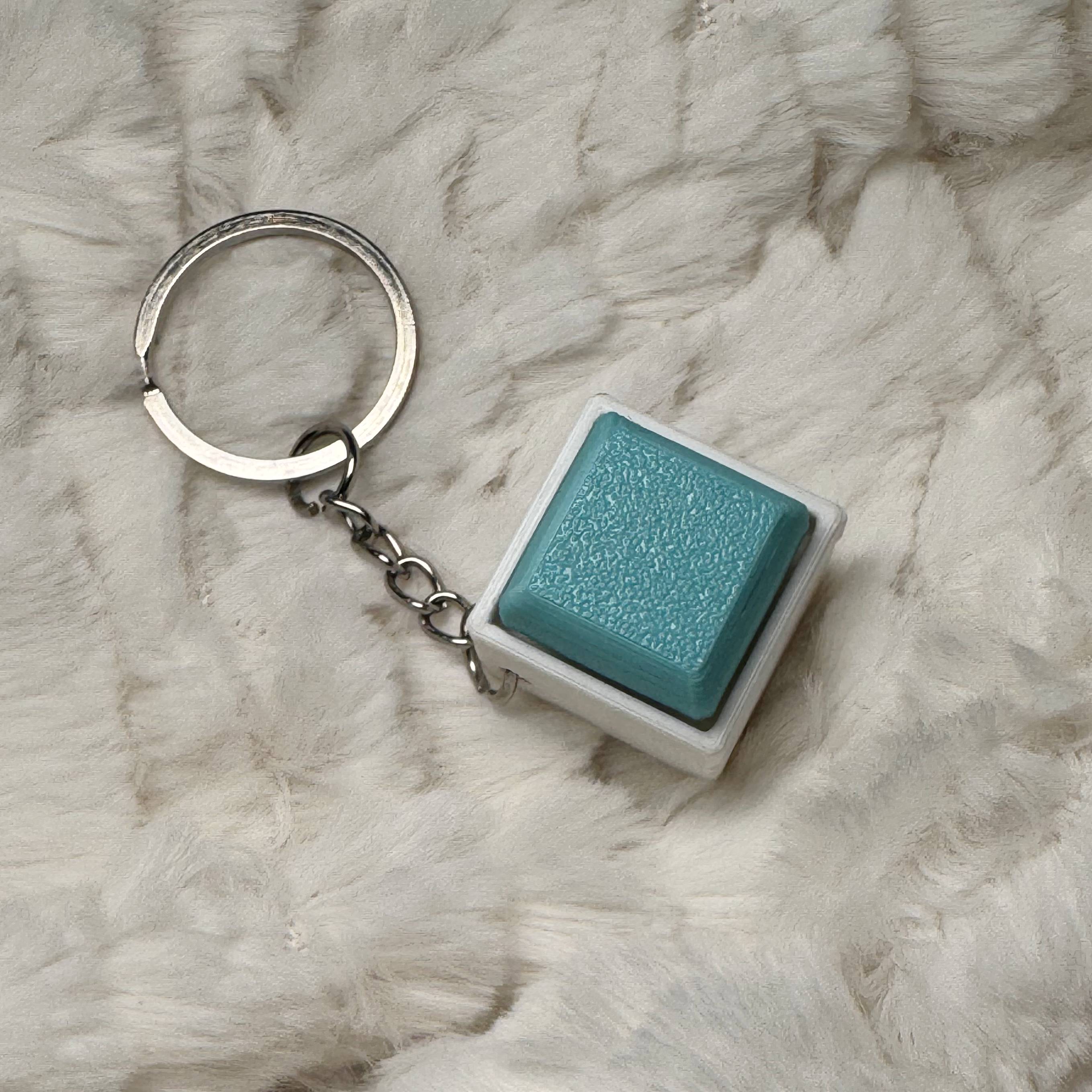 1x1 3D Printed Fidget Clicker Keyring White Base – Mechanical Keyboard Style Stress Toy ASMR - Teal Green