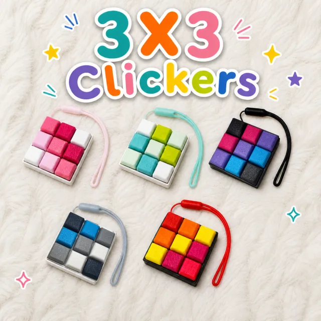 3X3 3D Printed Fidget Clicker – Mechanical Keyboard Style | Stress Relief Fidget Toy ASMR